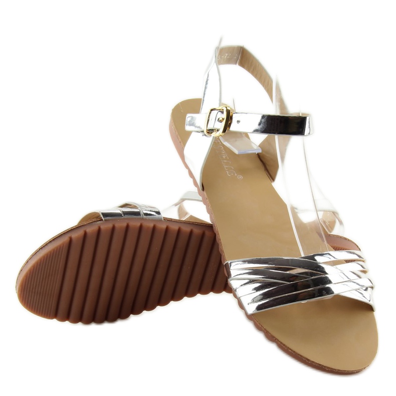 Sandals with shiny silver stripes grey 1
