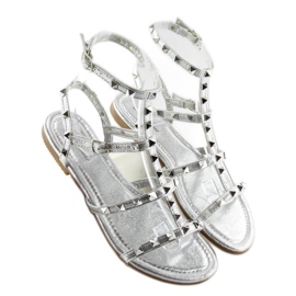 Women's sandals with silver studs H56 Silver grey 2