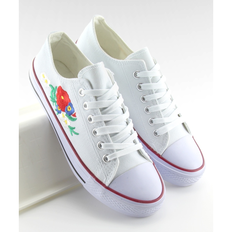 White sneakers with embroidery B71H-25 white 2