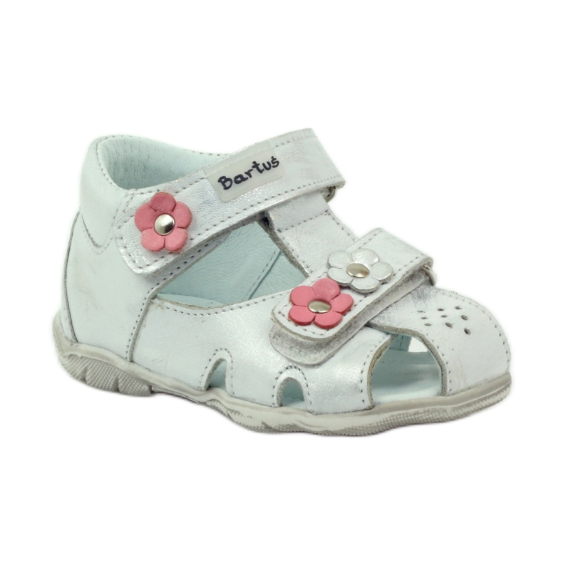 Bartuś sandals for Velcro with silver flowers 1