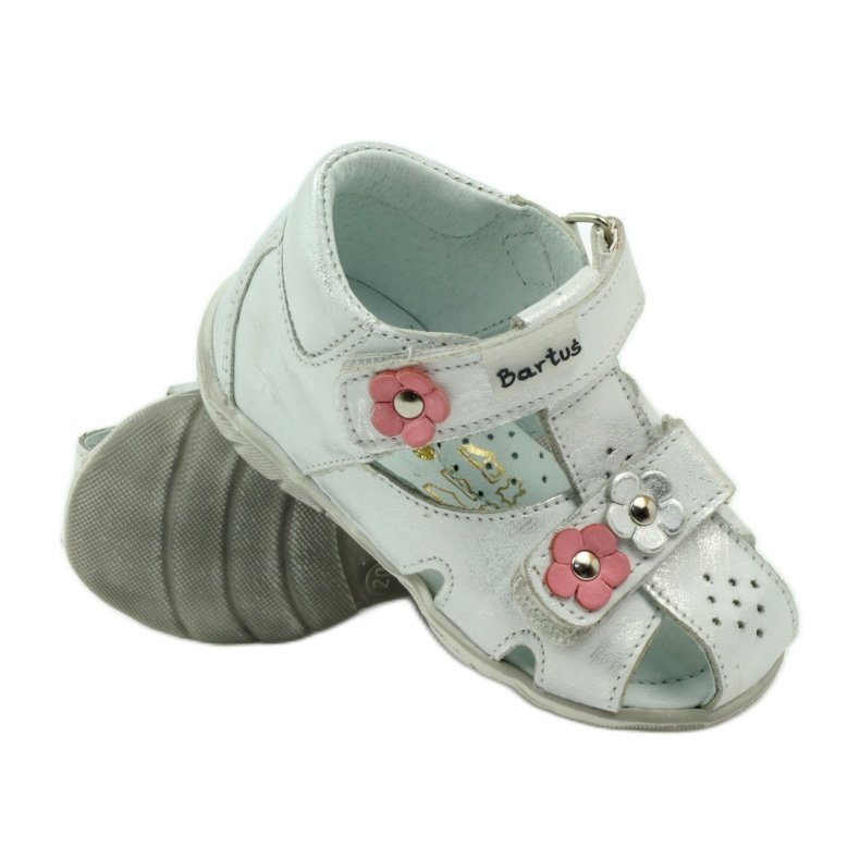 Bartuś sandals for Velcro with silver flowers 3