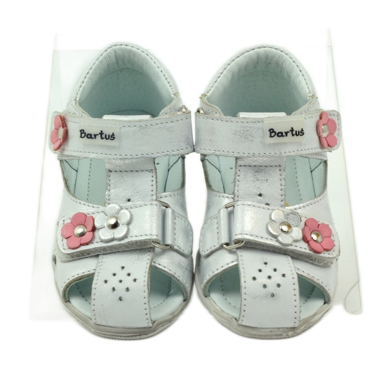 Bartuś sandals for Velcro with silver flowers 4