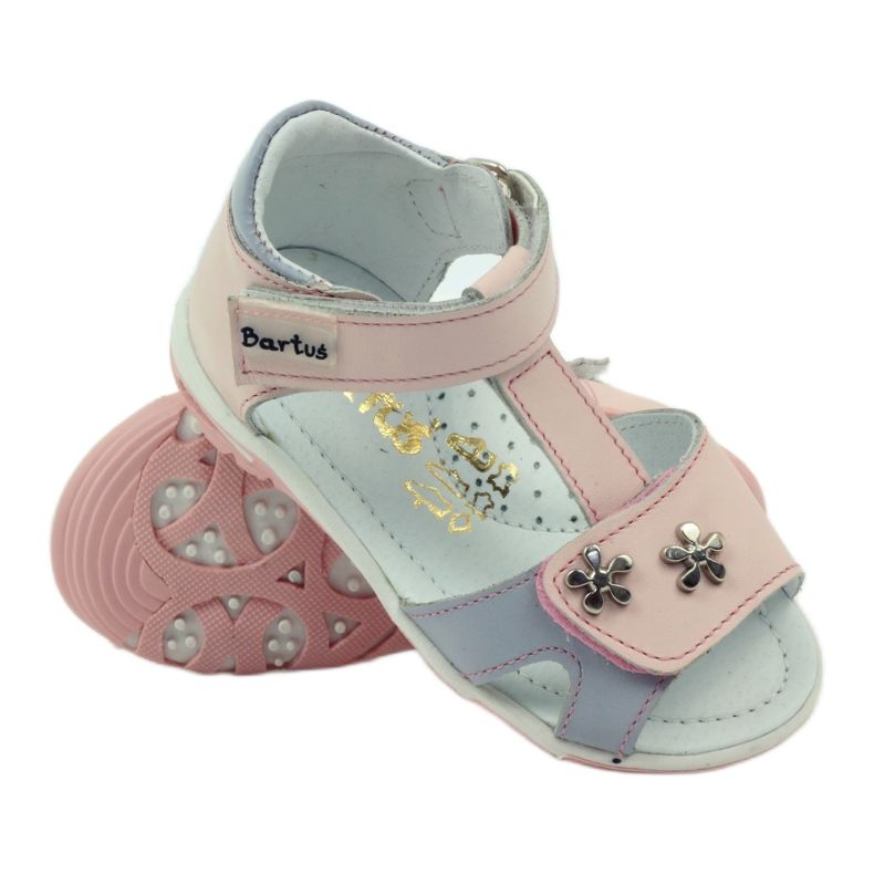 Leather girl sandals for Velcro 138 pink Bartuś grey 3