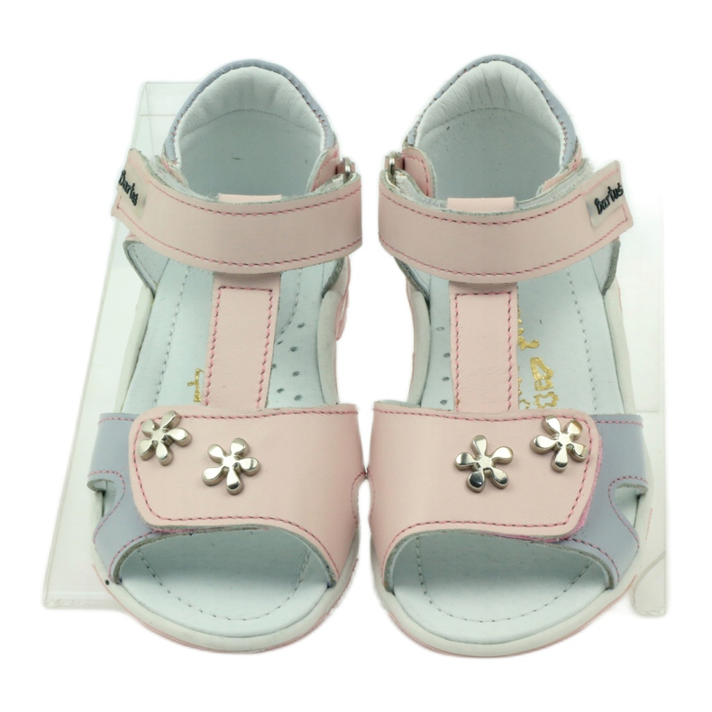 Leather girl sandals for Velcro 138 pink Bartuś grey 4