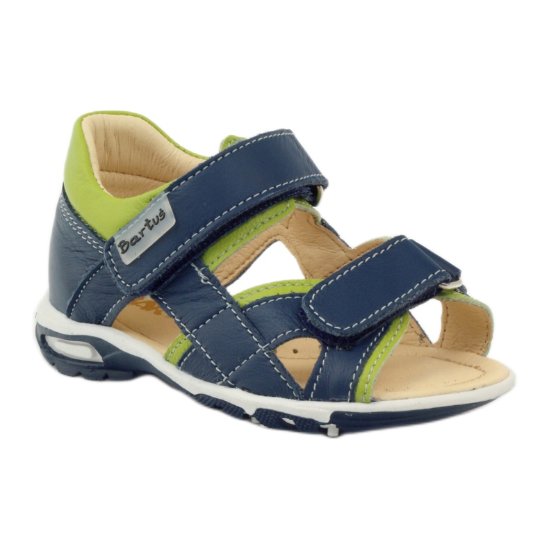 Leather boys sandals for Velcro 137 Navy/Green Bartuś blue 1