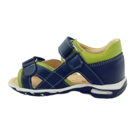 Leather boys sandals for Velcro 137 Navy/Green Bartuś blue 2