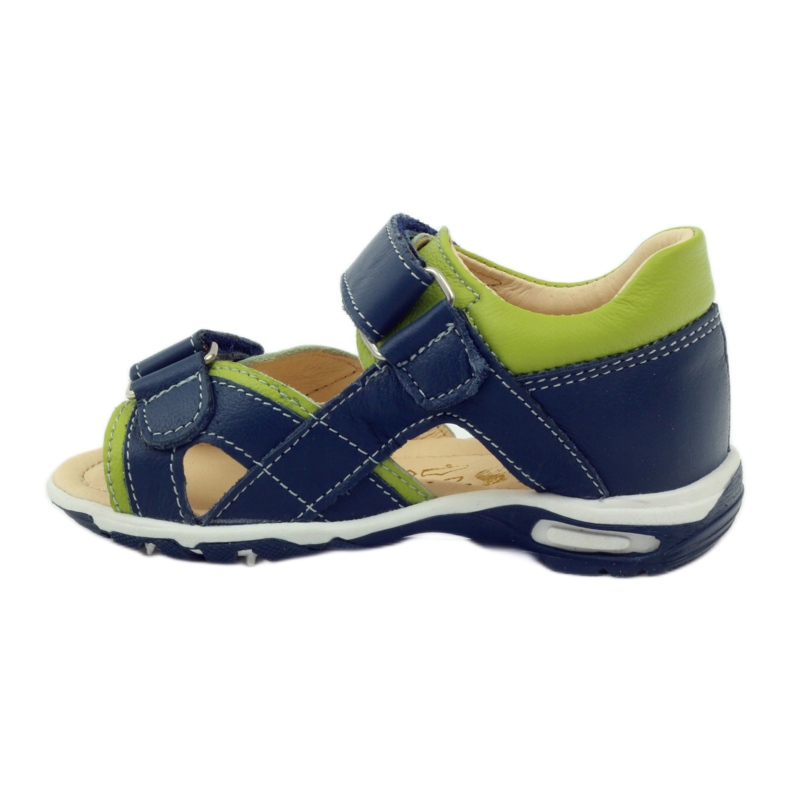 Leather boys sandals for Velcro 137 Navy/Green Bartuś blue 2