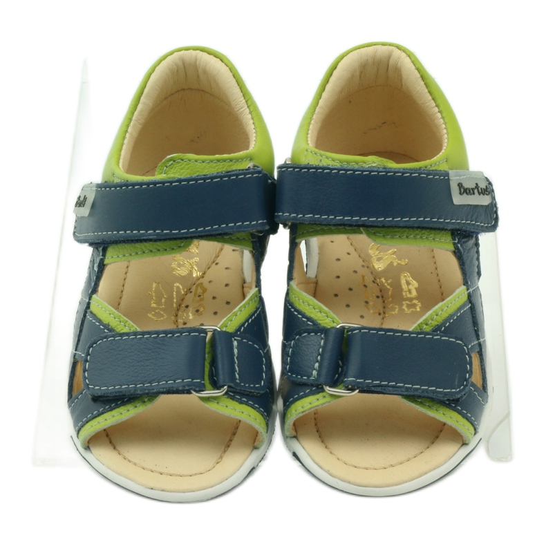 Leather boys sandals for Velcro 137 Navy/Green Bartuś blue 4