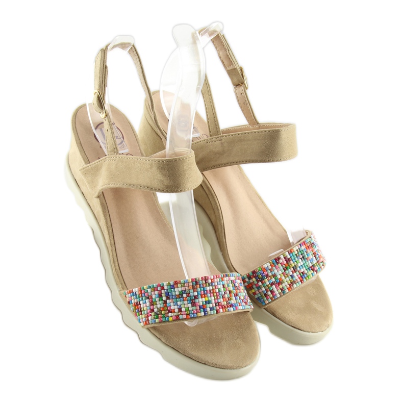 Beige taupe sandals on a low wedge heel 2