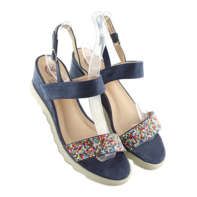 Sandals on a low wedge heel navy blue jeans 2