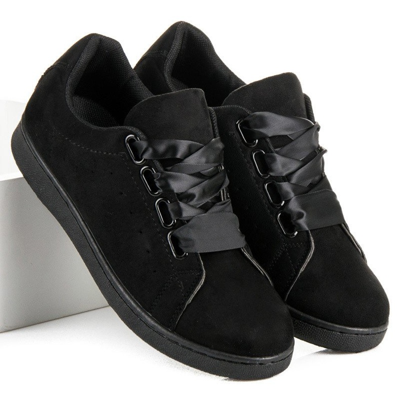 Suede sneakers with a ribbon black 1