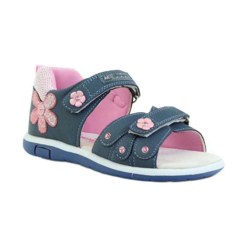 American Club Children's sandals with an American 87285 leather insert pink navy blue 1