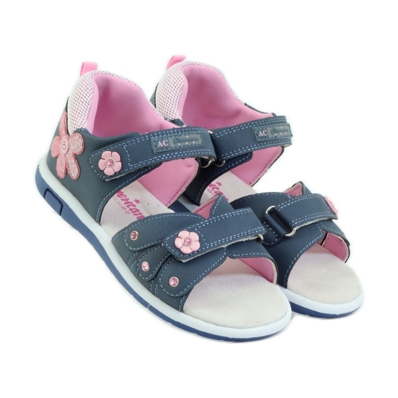 American Club Children's sandals with an American 87285 leather insert pink navy blue 4