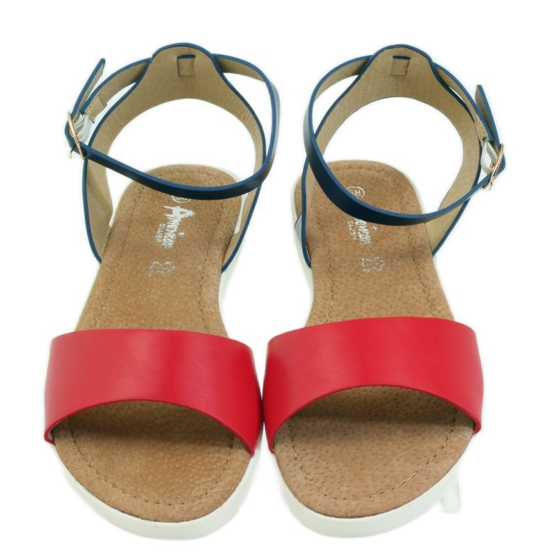 American Club American 170621 leather insole sandals red navy blue 3