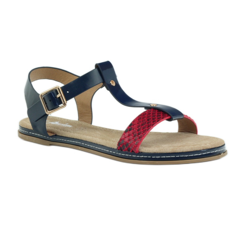 American Club American women's sandals with a leather insole red navy blue 1