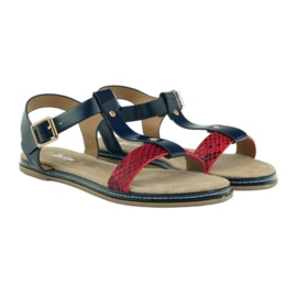 American Club American women's sandals with a leather insole red navy blue 3