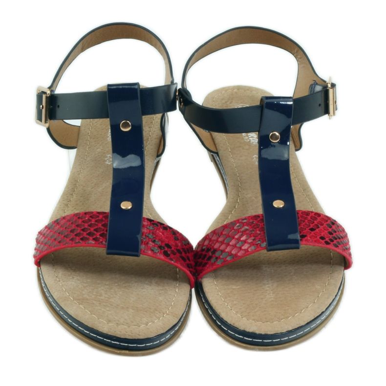 American Club American women's sandals with a leather insole red navy blue 4