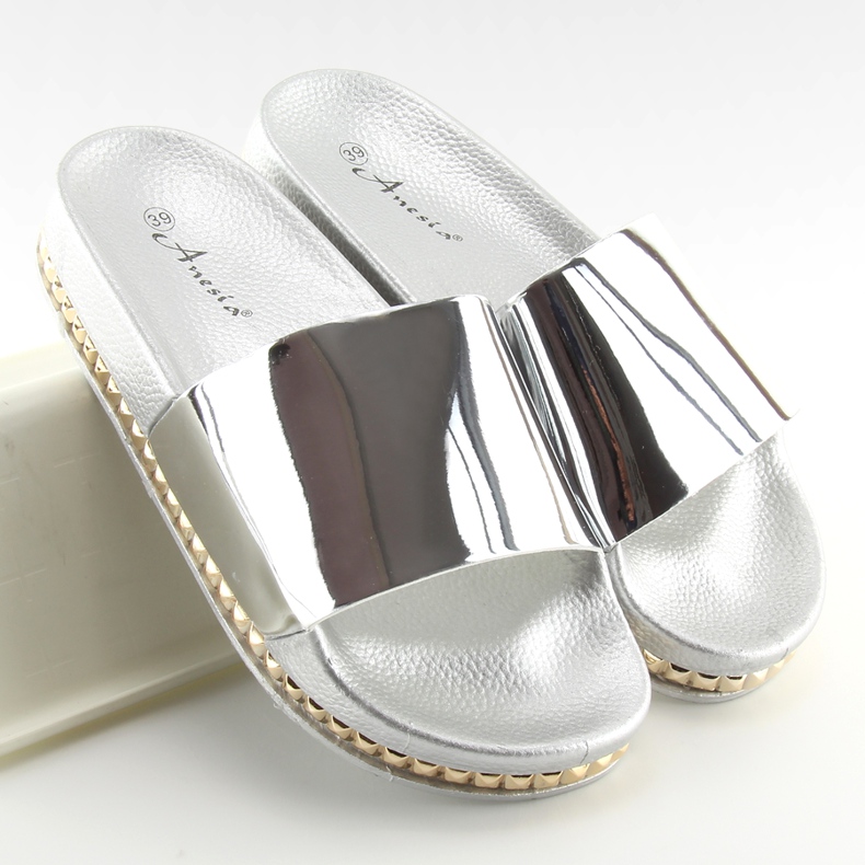 Silver women's slippers N-29 silver grey 1