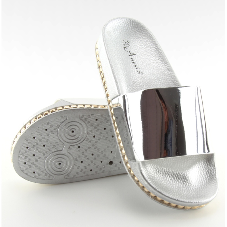 Silver women's slippers N-29 silver grey 2