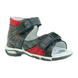 Leather boys' sandals with velcro and reflectors RenBut 1407 gray grey 1