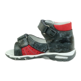 Leather boys' sandals with velcro and reflectors RenBut 1407 gray grey 2