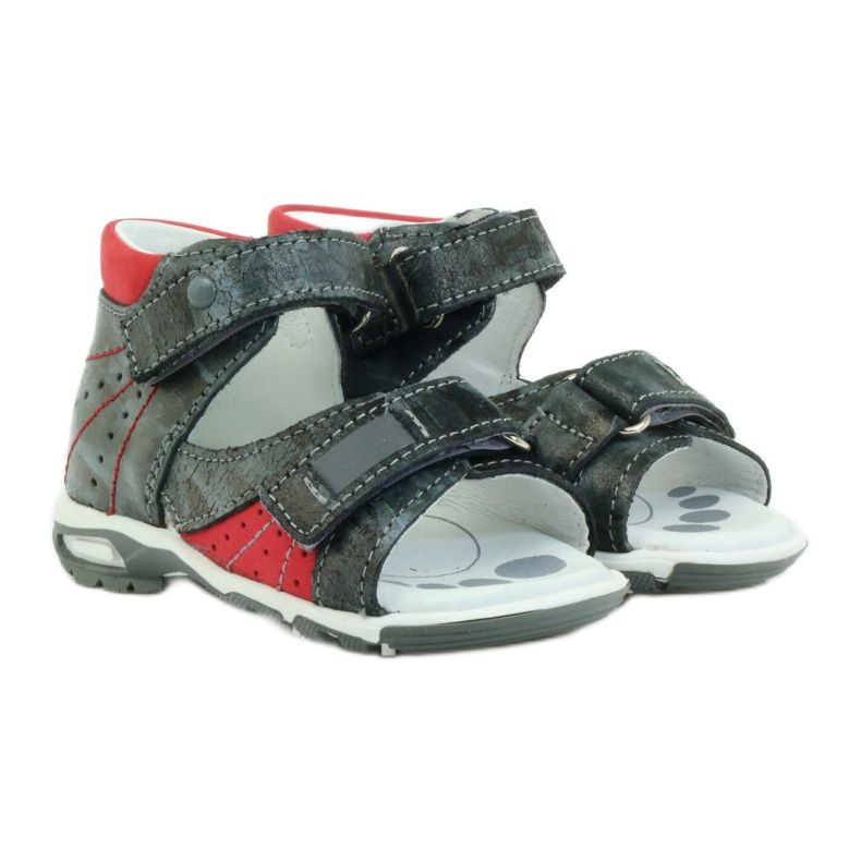Leather boys' sandals with velcro and reflectors RenBut 1407 gray grey 3 Leather boys' sandals with velcro and reflectors RenBut 1407 gray grey 3