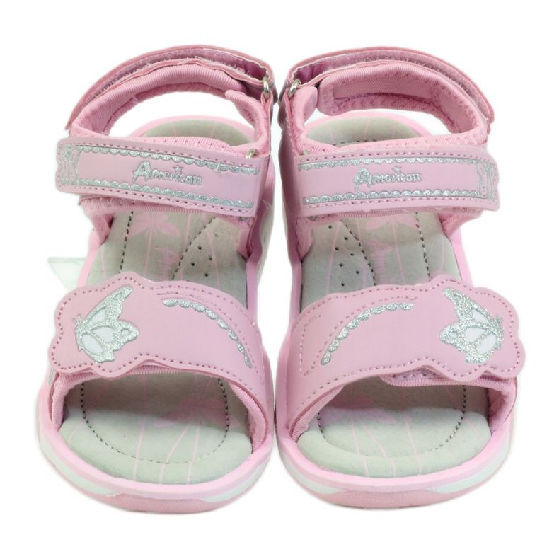 American Club Children's shoes sandals leather insole glowing American pink grey 4