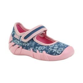 Ballerinas slippers with flowers Befado 109p160 pink grey blue 1