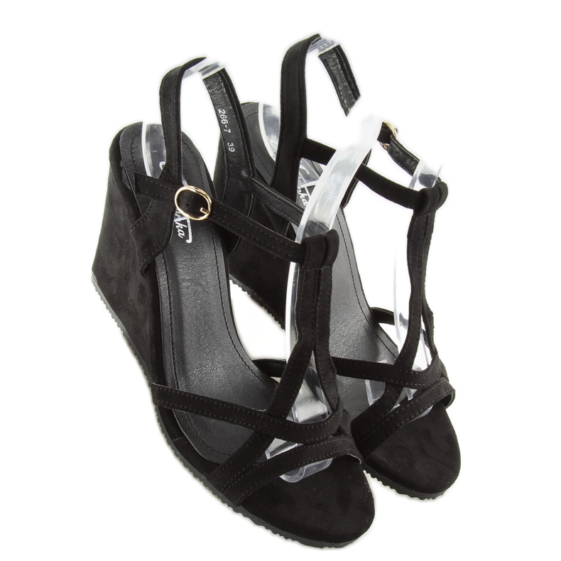 Black sandals on a wedge heel 266-7 black 1
