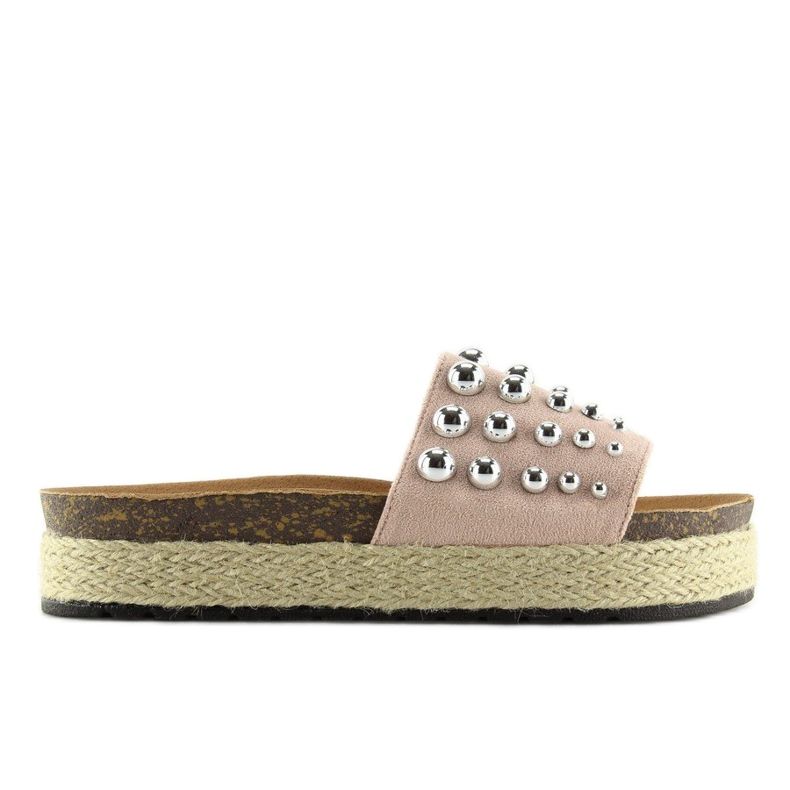 Slippers espadrilles with pink studs S03 pink 2