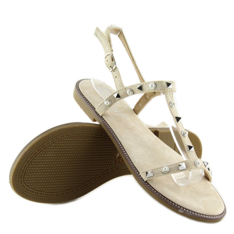 Sandals with studs beige S-375 Beige 1