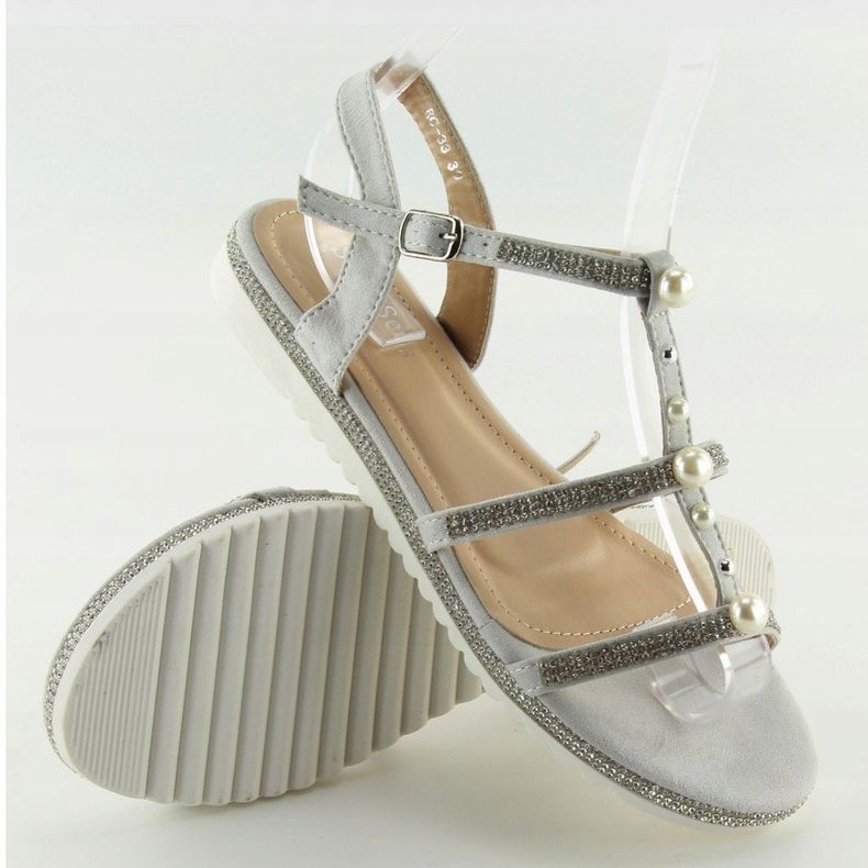 Gray sandals with pearls RC-33 Gray grey 1