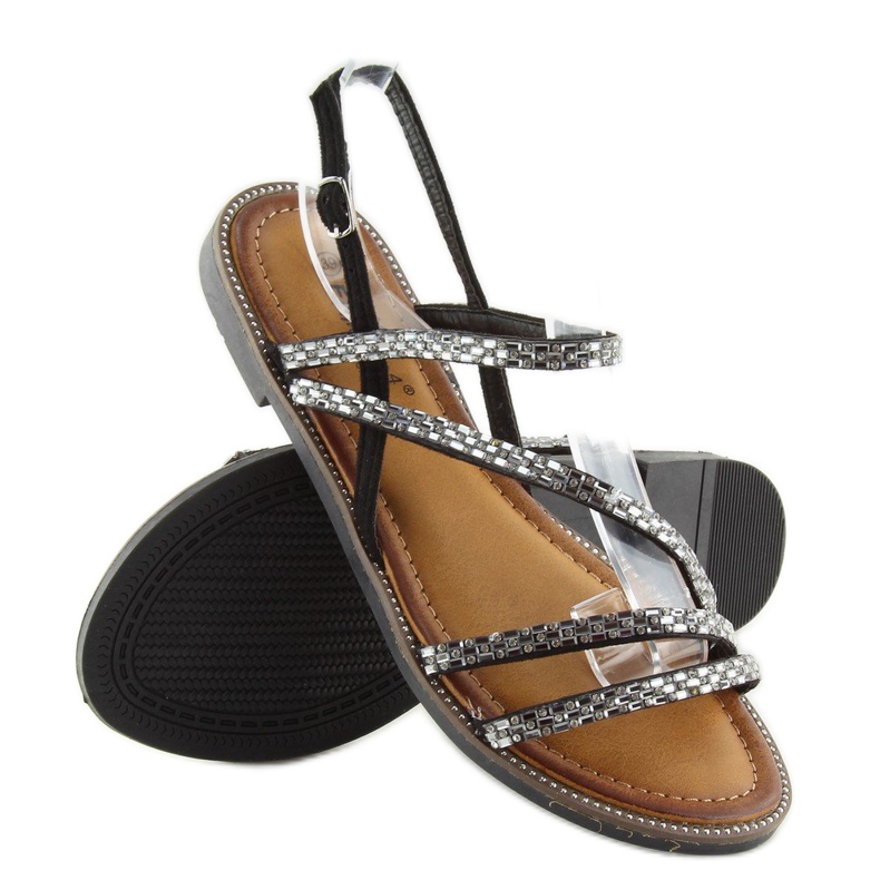 Sandals with black cubic zirconia FM814 black 2