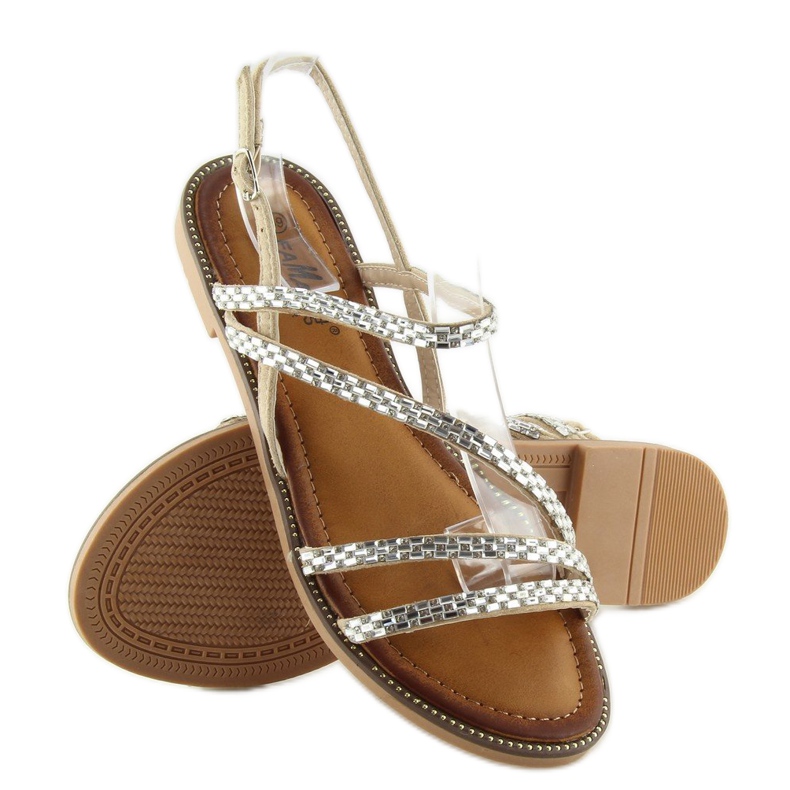 Sandals with cubic zirconia beige FM814 apricot 2