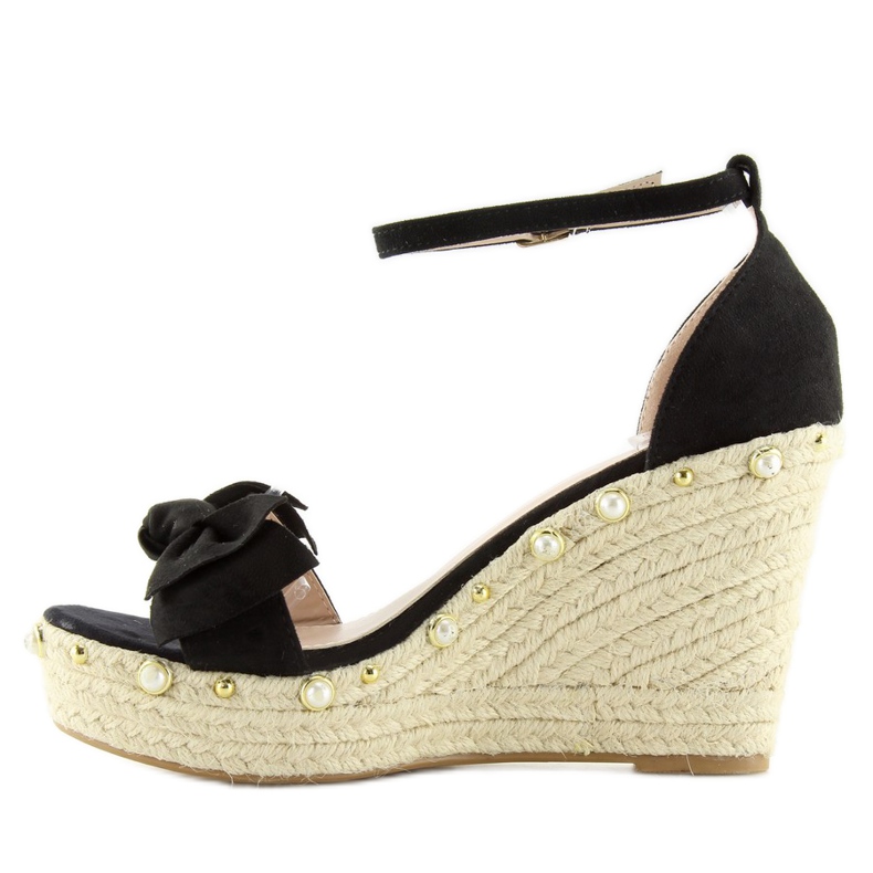 Black sandals espadrilles on wedges L2668 2