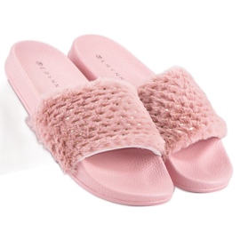 Erynn Pink flip-flops with fur 2