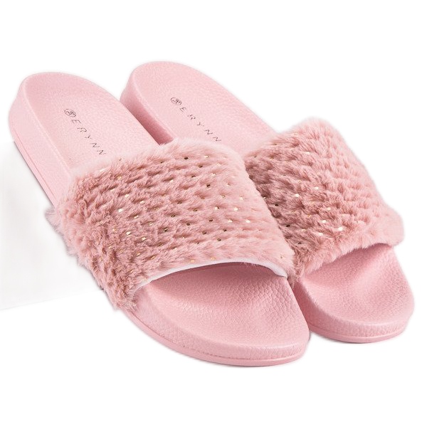 Erynn Pink flip-flops with fur 2