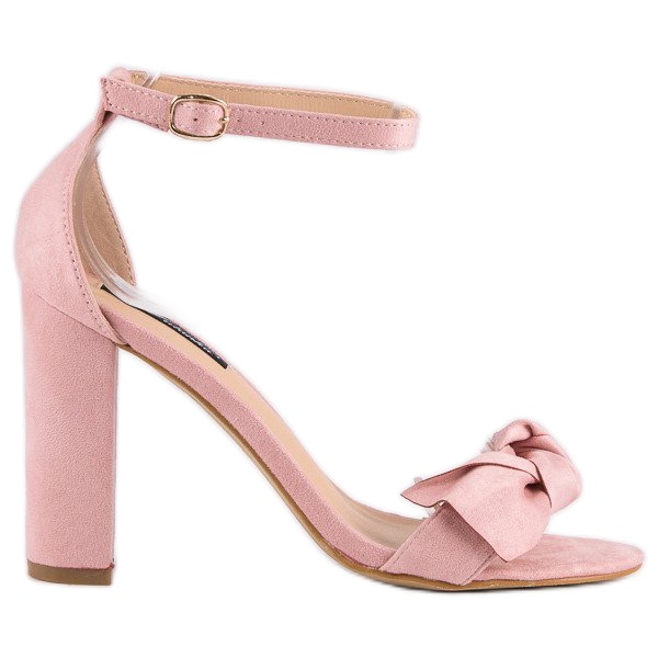 Suede sandals on a post pink 2
