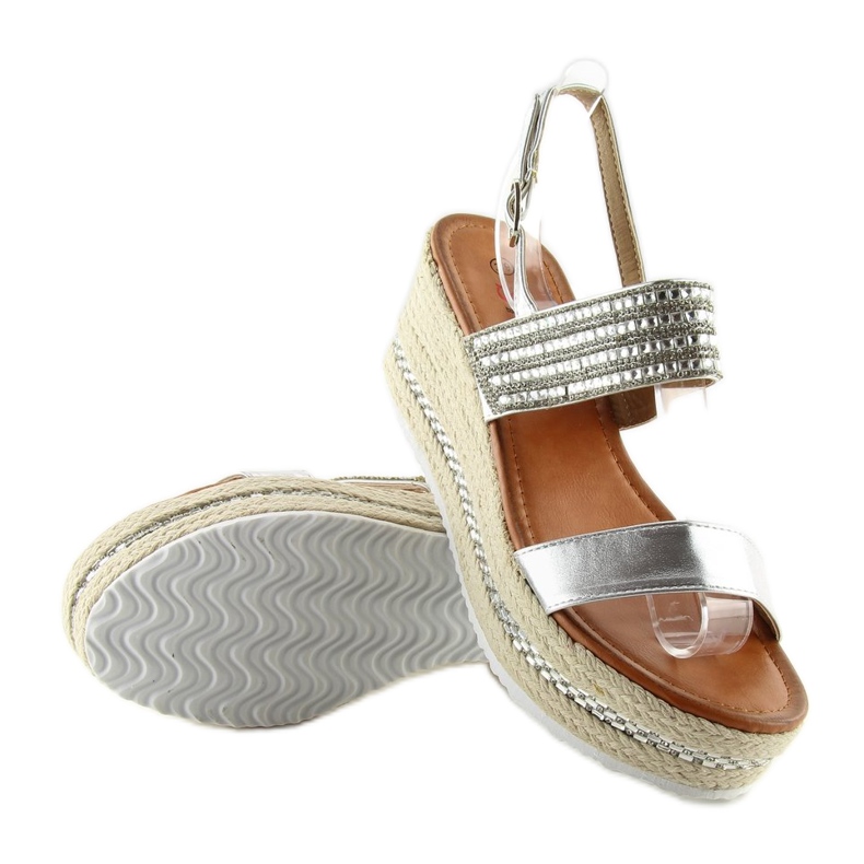 Silver GG-5 espadrilles sandals on wedges grey 1