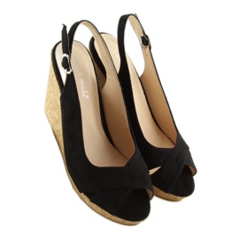 Black sandals on a cork wedge heel 6421 1