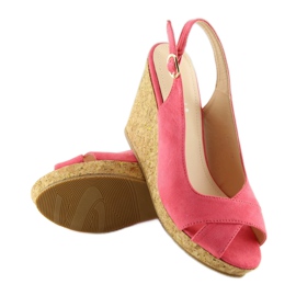 Sandals on a cork wedge heel pink 6421 Pink yellow 1