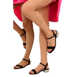 High-heeled sandals with pearls black 99- 2