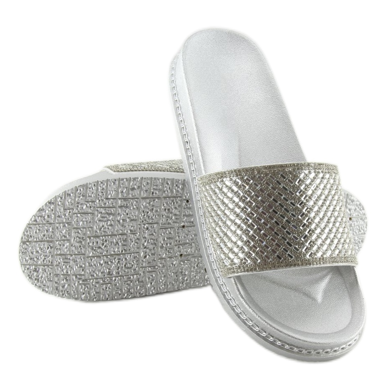 Silver slippers with cubic zirconias 966 Silver grey 2