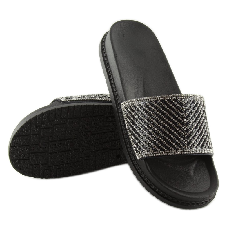 Black slippers with cubic zirconia 966 Black 2