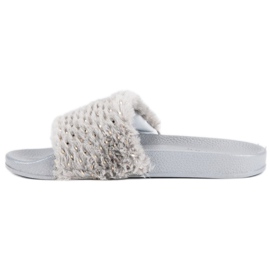 Erynn Gray flip-flops with fur grey 1