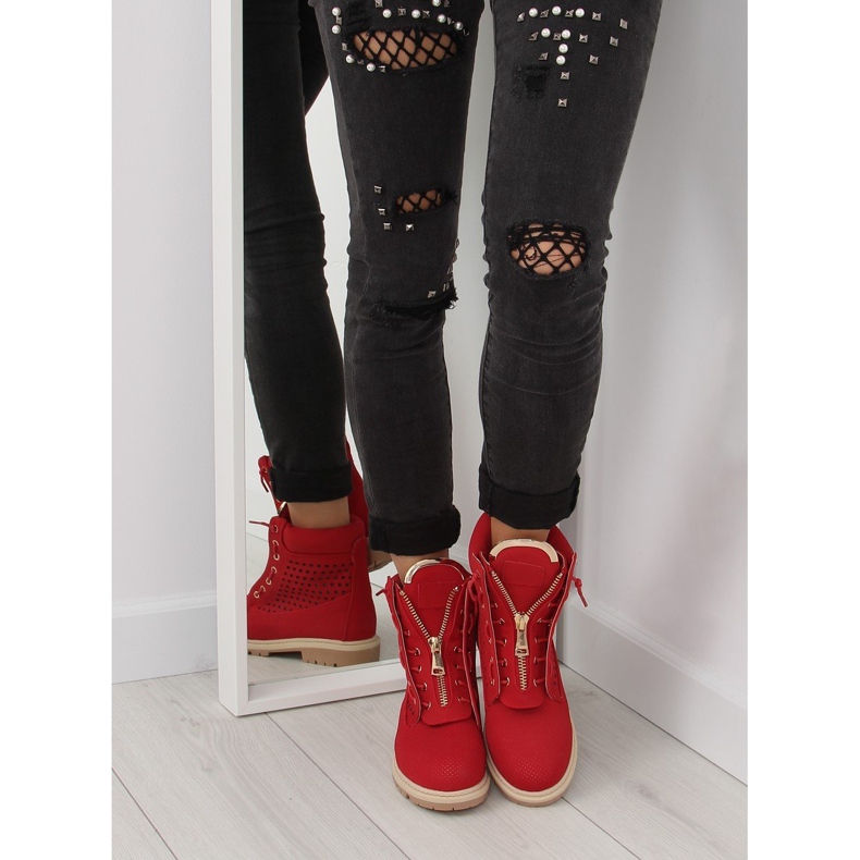 Openwork balmanas, golden zipper, red R103 Red 2