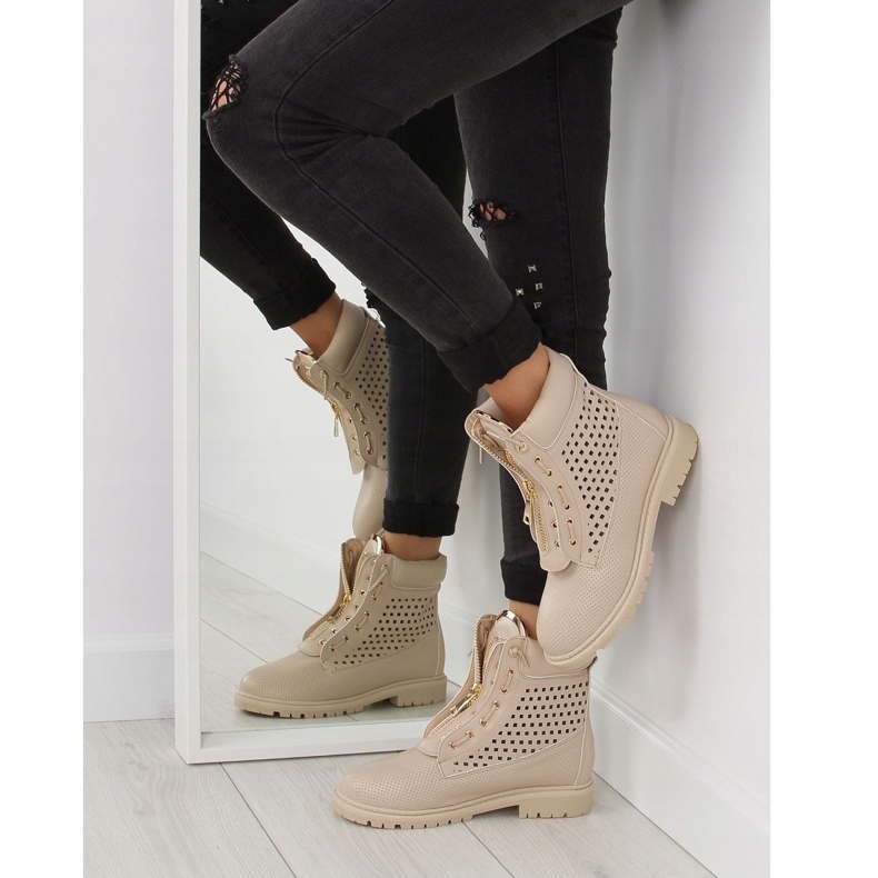 Openwork balmanki, golden zipper, R103 Beige 1