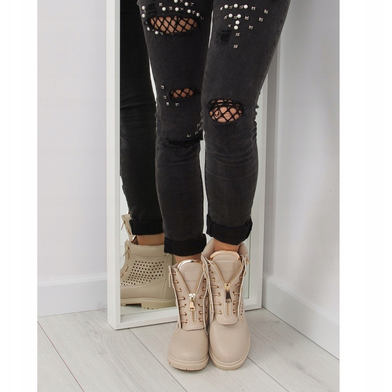 Openwork balmanki, golden zipper, R103 Beige 2