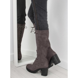 Gray lace-up boots with wide heels grey 1