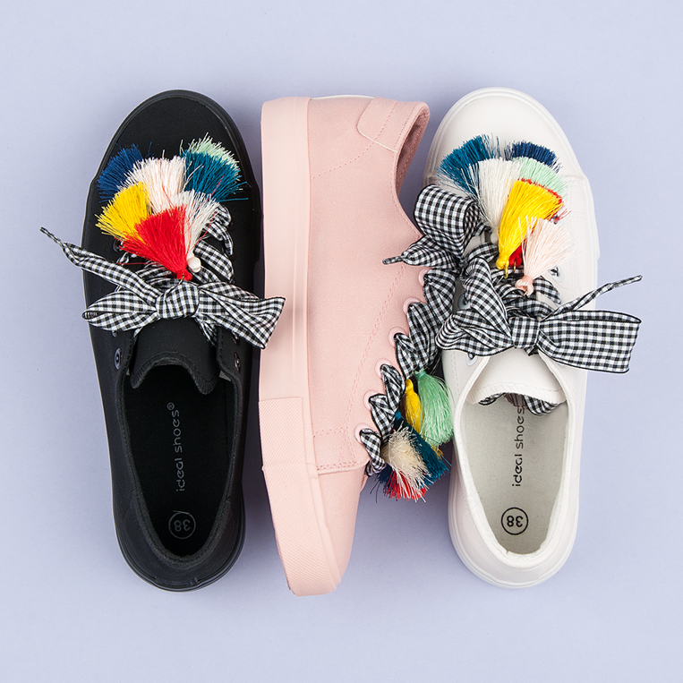 Ideal Shoes Pink sneakers with fringes 1